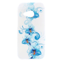 Силиконов гръб ТПУ за HTC One Mini 2 / HTC ONE MINI M8 бял със сини цветя